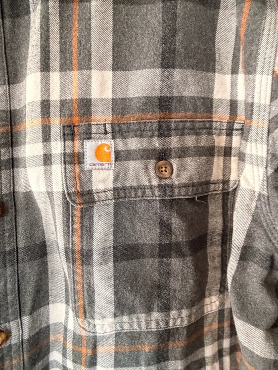 Carhartt Men's Gray and Brown Plaid Button-Down Work Shirt - Picture 3 of 4